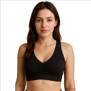 Black Ruched Sports Bra Women's Large